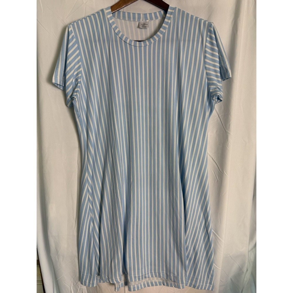 Real Essentials Womens White Blue Striped Short Sleeve Basic TShirt Dress Sz 2XL